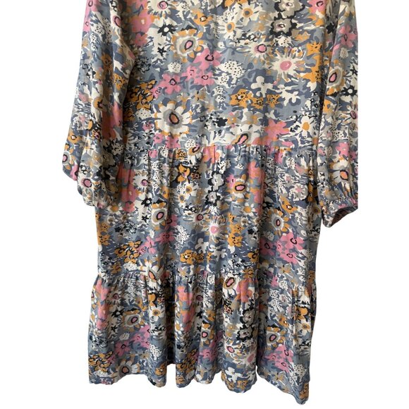 Natural Life Mini Floral Boho Long Sleeve Shirt Dress Size S Short Tunic Organic - Picture 9 of 12